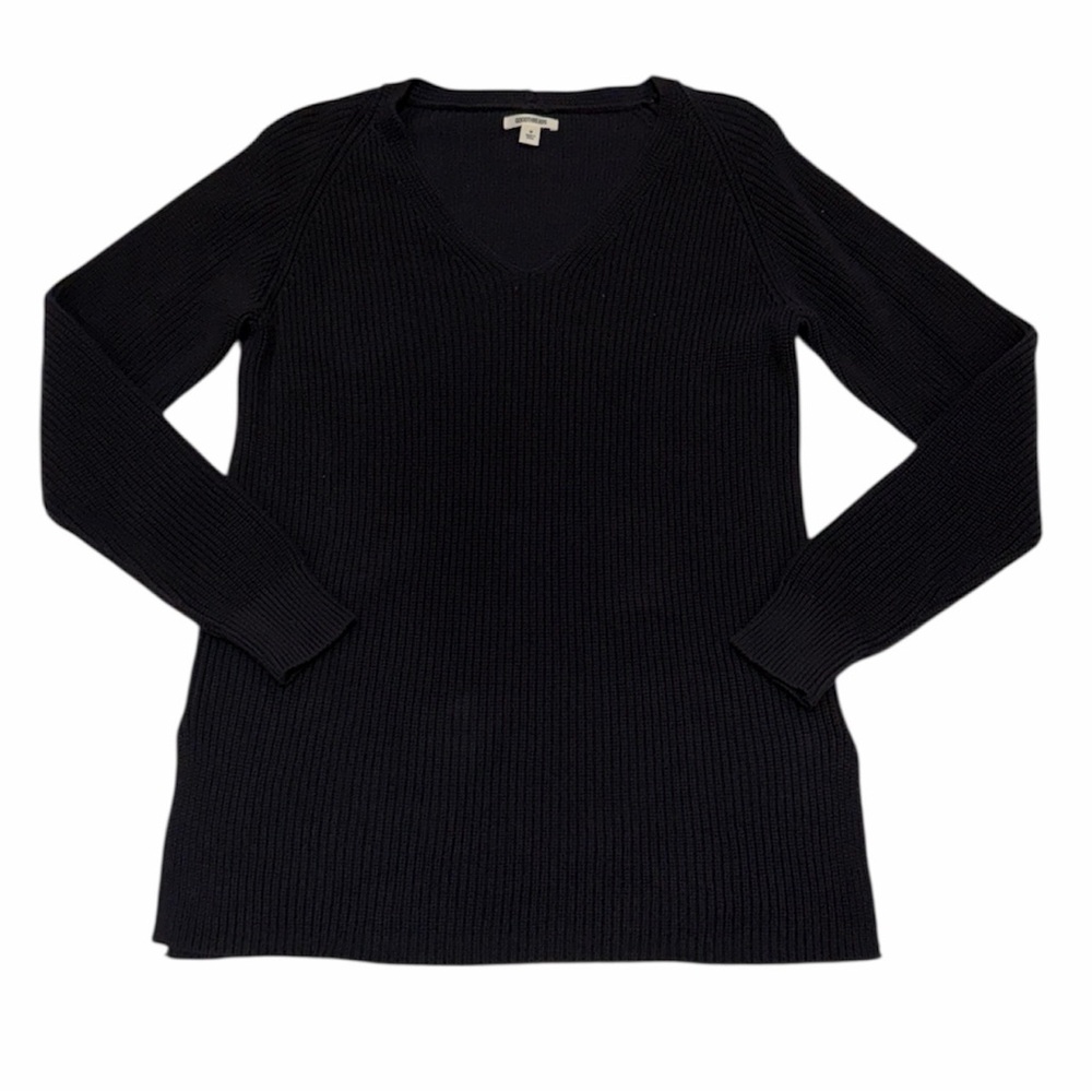 Goodthreads Women's Blue Cotton Shaker Stitch Deep V-Neck Sweater Size Medium